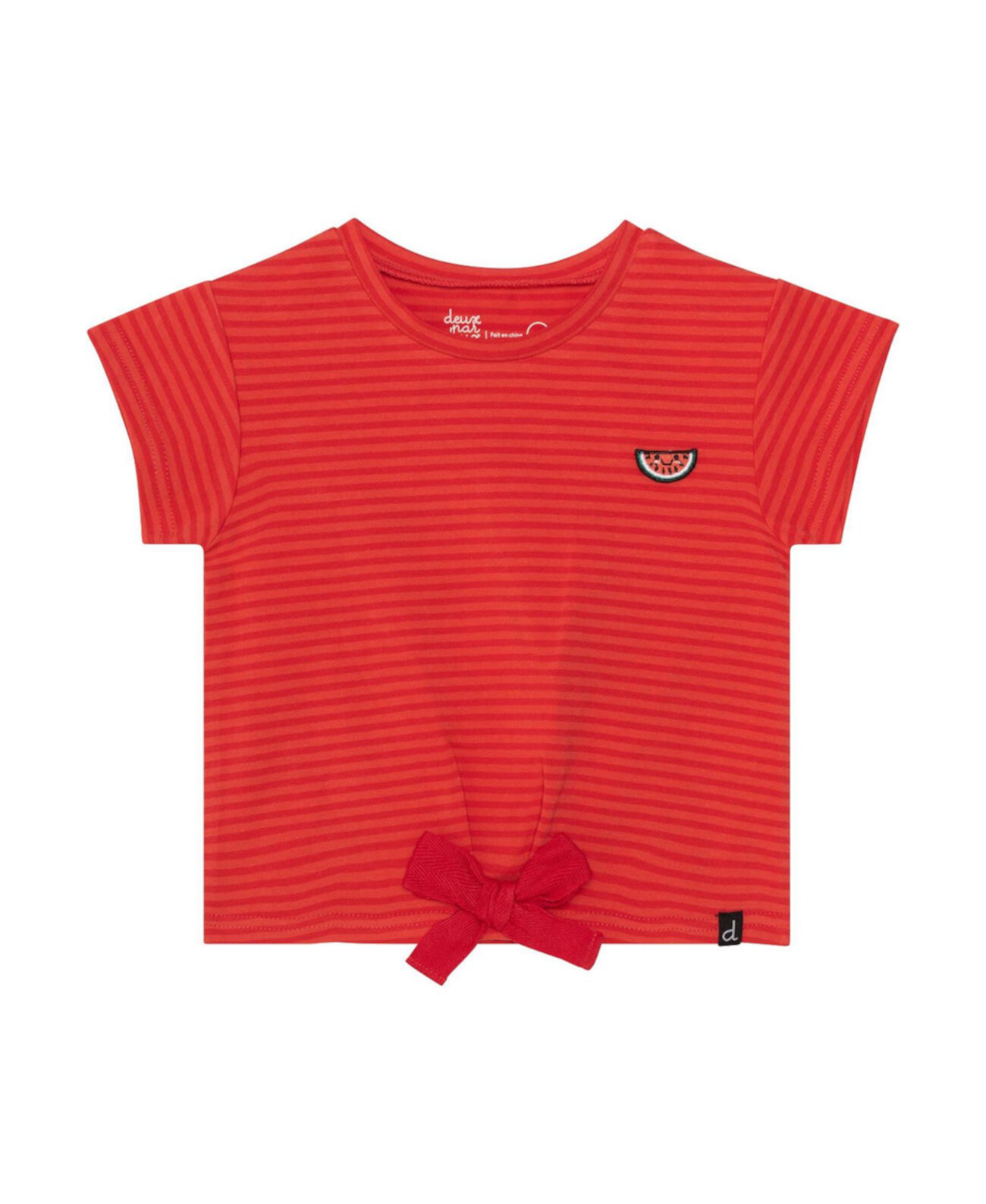 Girl Organic Cotton Striped Short Sleeve Top With Bow Red - Toddler|Child Deux par Deux