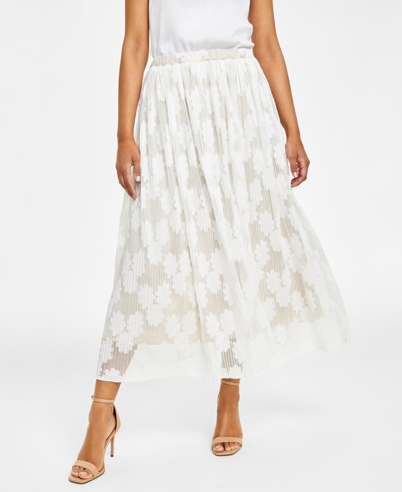 Женская плиссированная сетчатая юбка без застежек с цветочным принтом Anne Klein