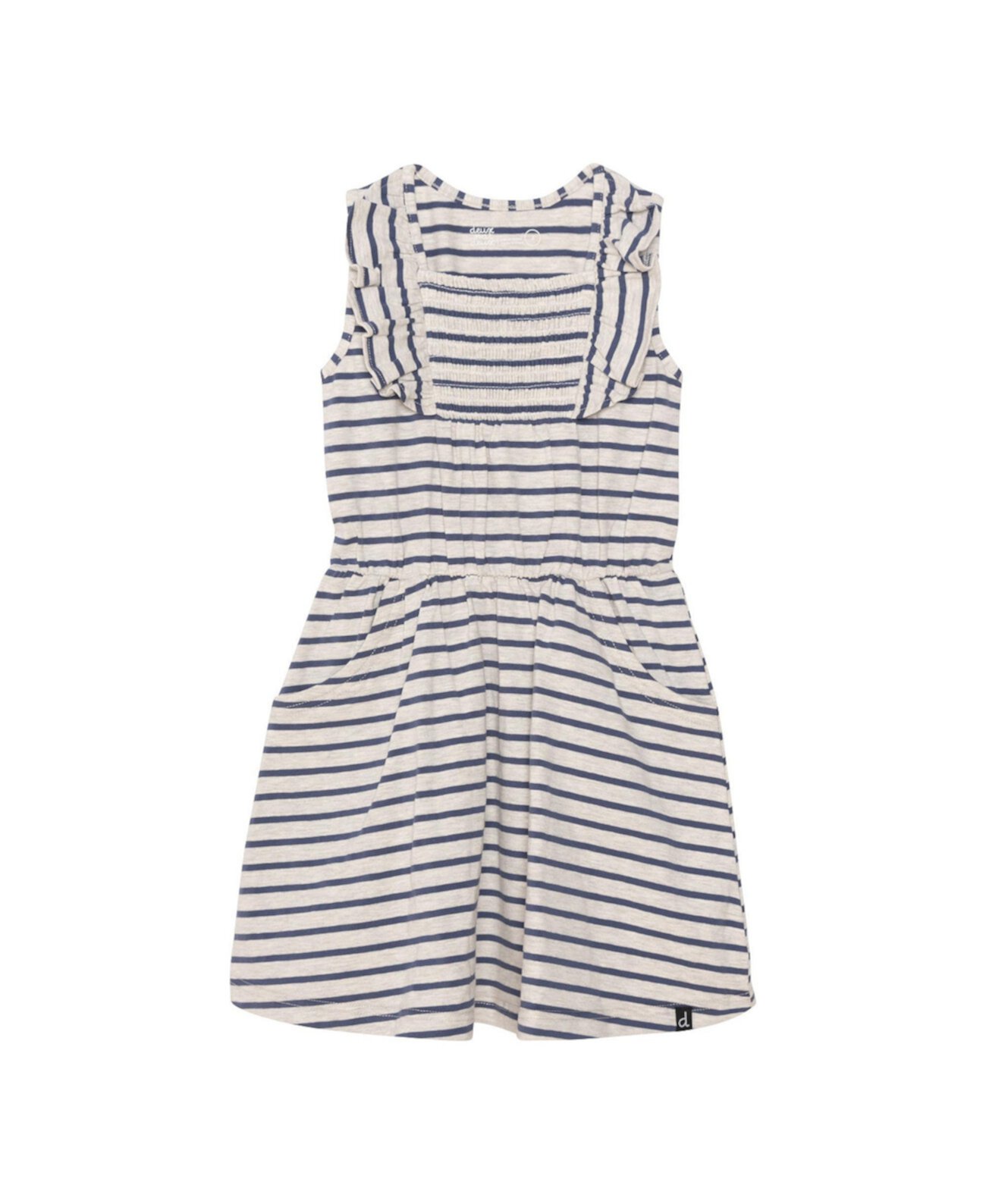 Girl Organic Cotton Striped Sleeveless Smocked Dress Oatmeal Mix & Navy Blue - Child Deux par Deux