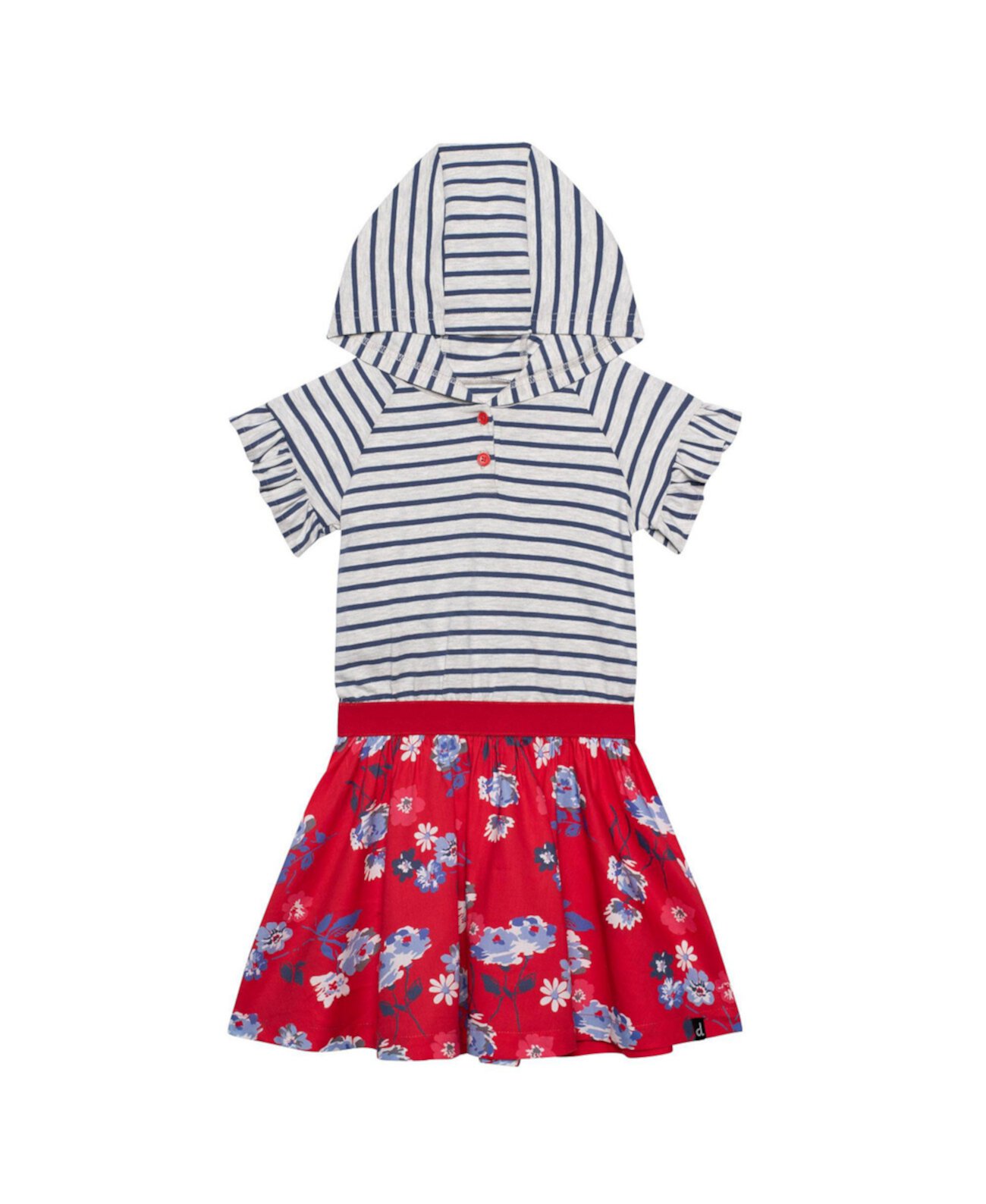 Сарафан Девочки Deux par Deux Organic Cotton Bi-Material Printed Hooded Dress Oatmeal Mix & Red Flowers - Toddler|Child Deux par Deux