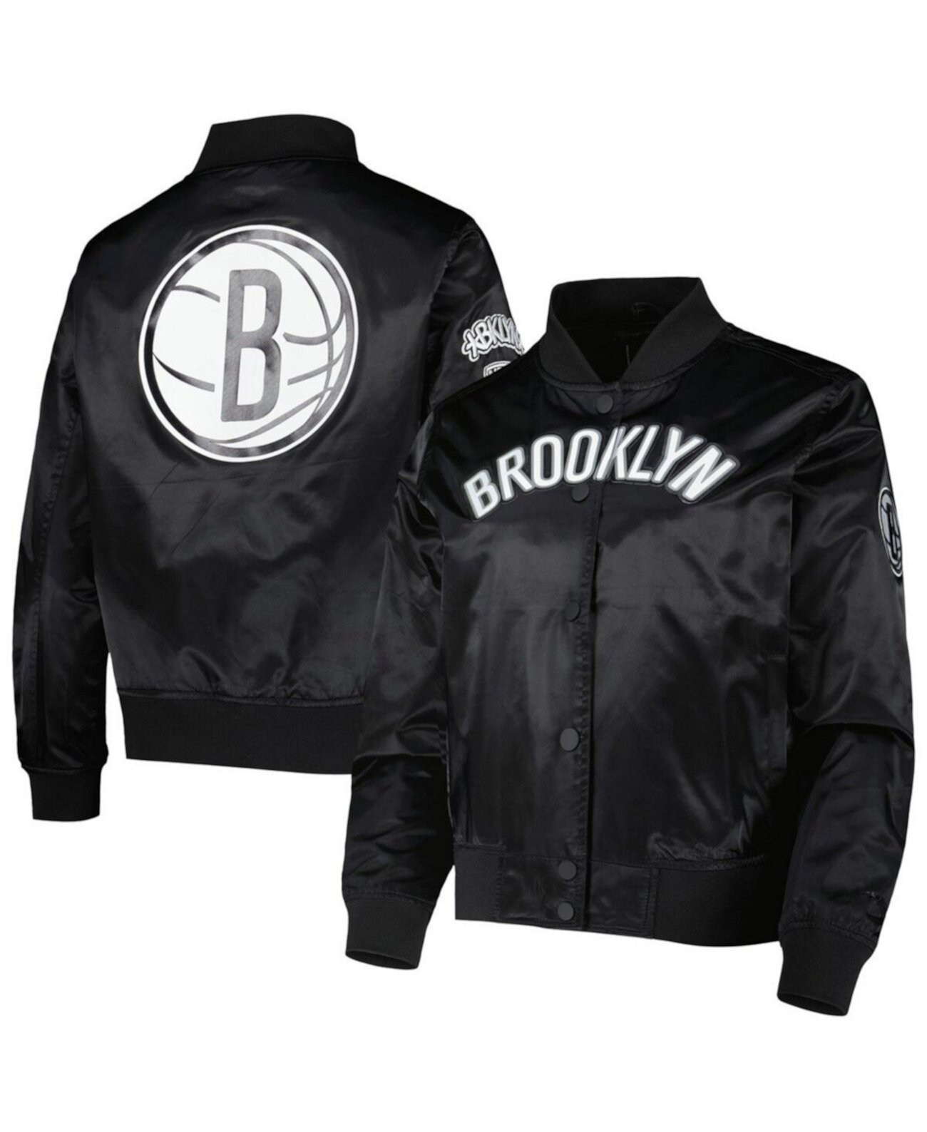 Черная женская атласная куртка с кнопками Brooklyn Nets Classics Pro Standard