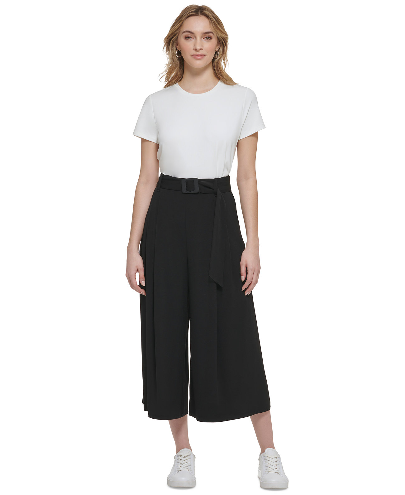 Женские широкие укороченные брюки с поясом Calvin Klein