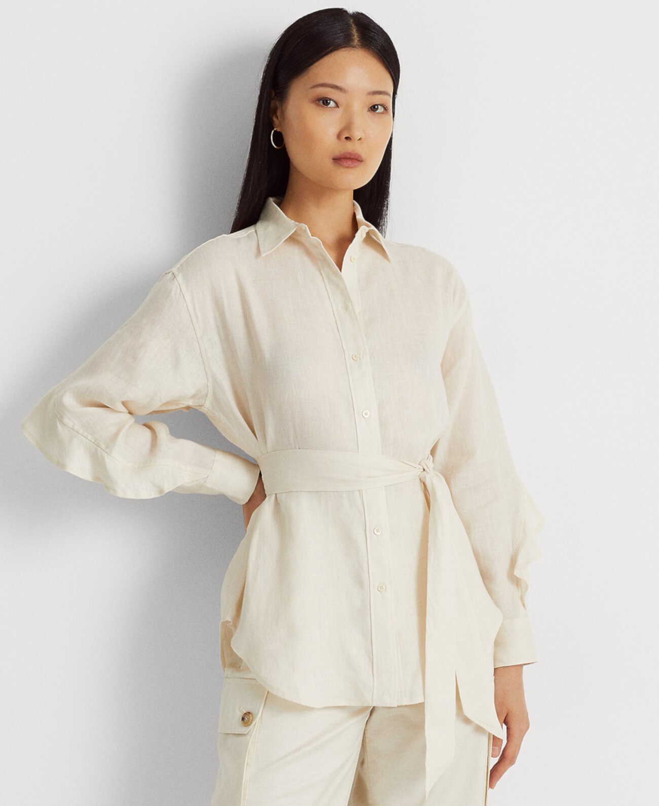Женская льняная рубашка с поясом и рюшами Ralph Lauren