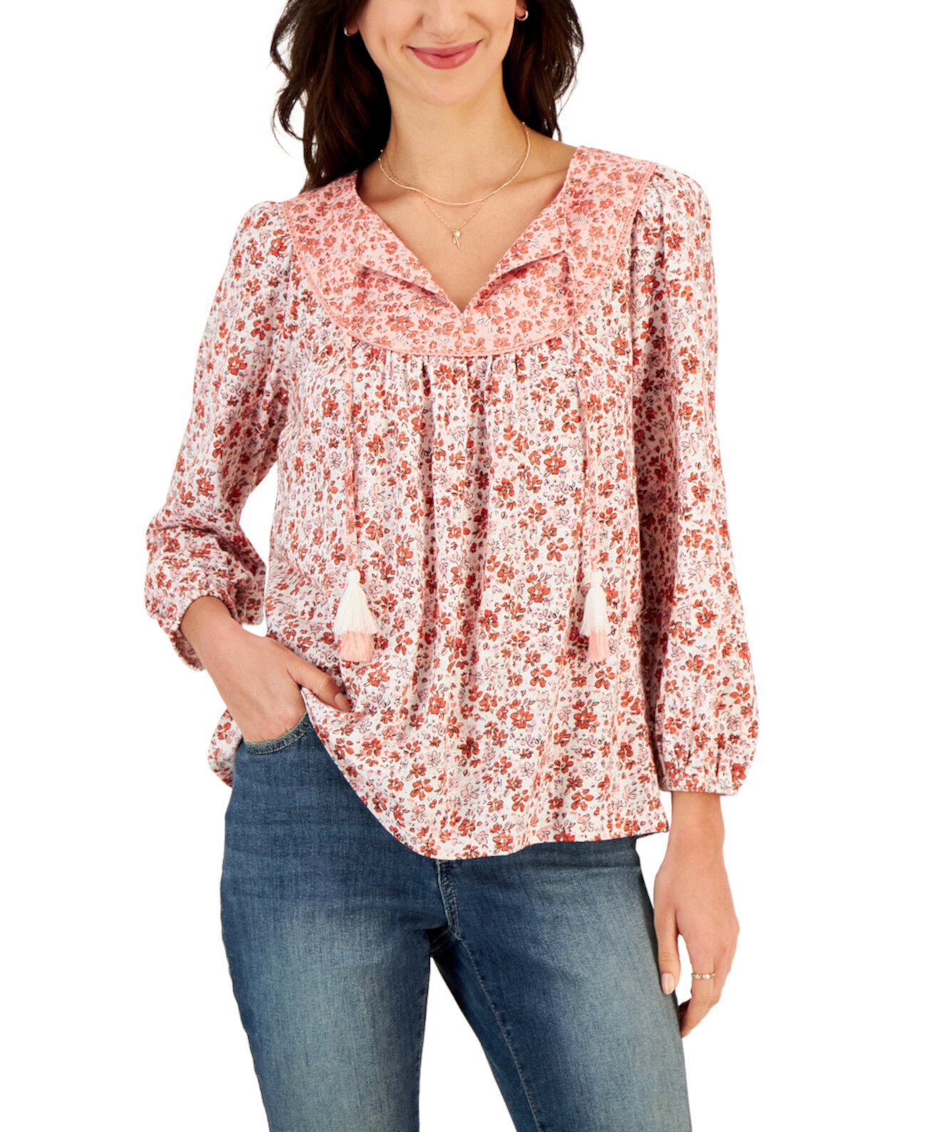 Petite Floral Fantasy Peasant Top, Created for Macy's Style & Co