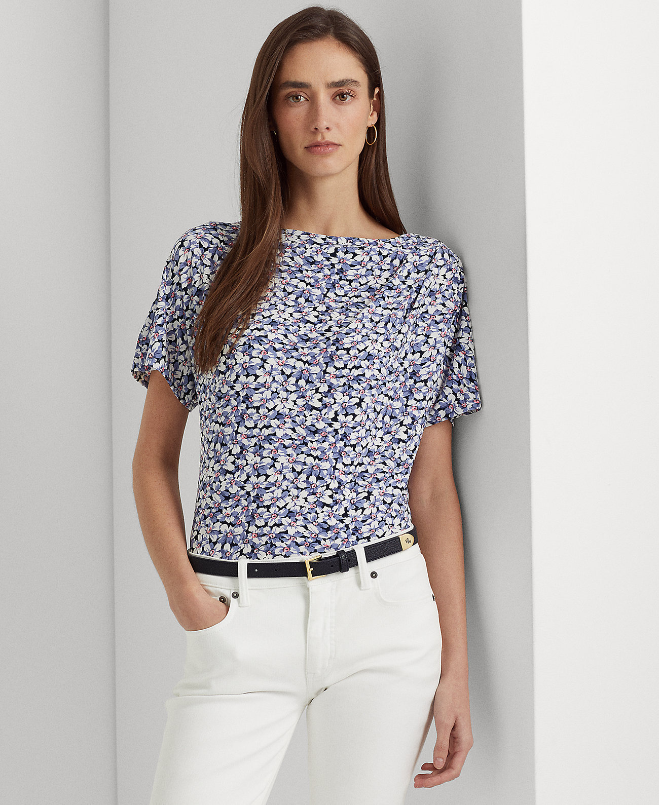 Женская плиссированная футболка из эластичного джерси с цветочным принтом Ralph Lauren