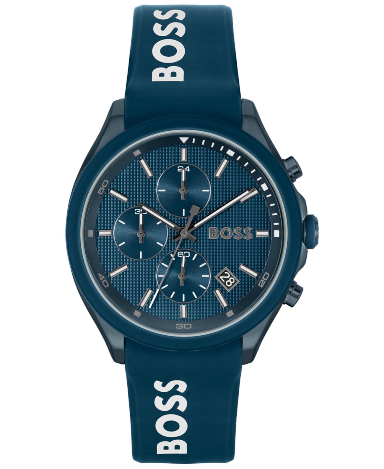 Мужские часы Velocity Quartz Fashion Chronograph с синим силиконовым ремешком 44 мм BOSS