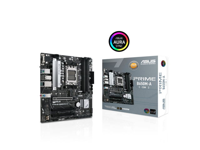 Коммерческая материнская плата ASUS PRIME B650M-A-CSM Micro-ATX, DDR5, поддержка PCIe 5.0 M.2, Realtek 2,5 Гбит Ethernet, DisplayPort, VGA, HDMI®, SATA 6 Гбит/с, порты USB 3.2 Gen 2, порт USB 3.2 Gen 1 на передней панели -C®, BIOS FlashBack™, Arua Sync ASUS