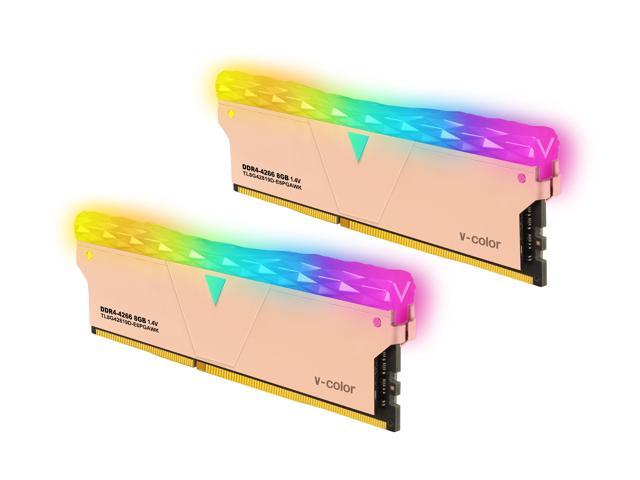 Модель игровой памяти v-Color Prism Pro RGB Golden Armis, 16 ГБ (8 ГБ x 2), DDR4, 4266 МГц (PC4-34100), CL19 SK Hynix IC, TL8G42819D-E6PGAWK V-color