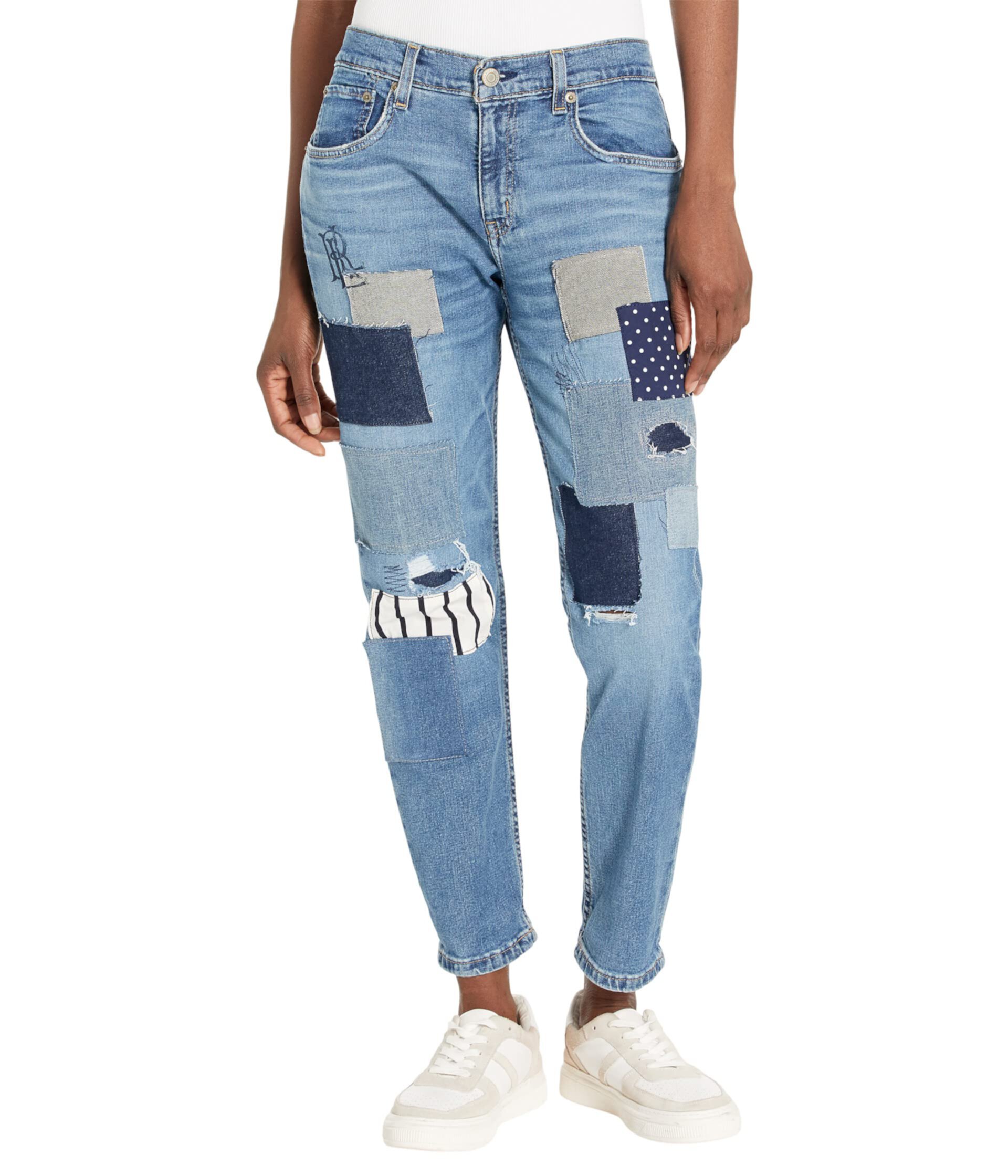 Свободные зауженные к низу джинсы в технике пэчворк цвета Tinted Sapphire Wash Ralph Lauren