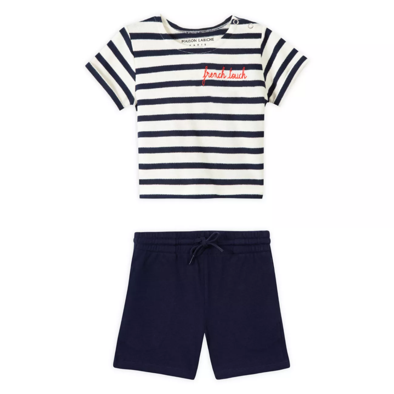 Little Boy's &amp; Двухкомпонентная полосатая футболка для мальчика с надписью French Touch &amp; Комплект шорт Maison Labiche