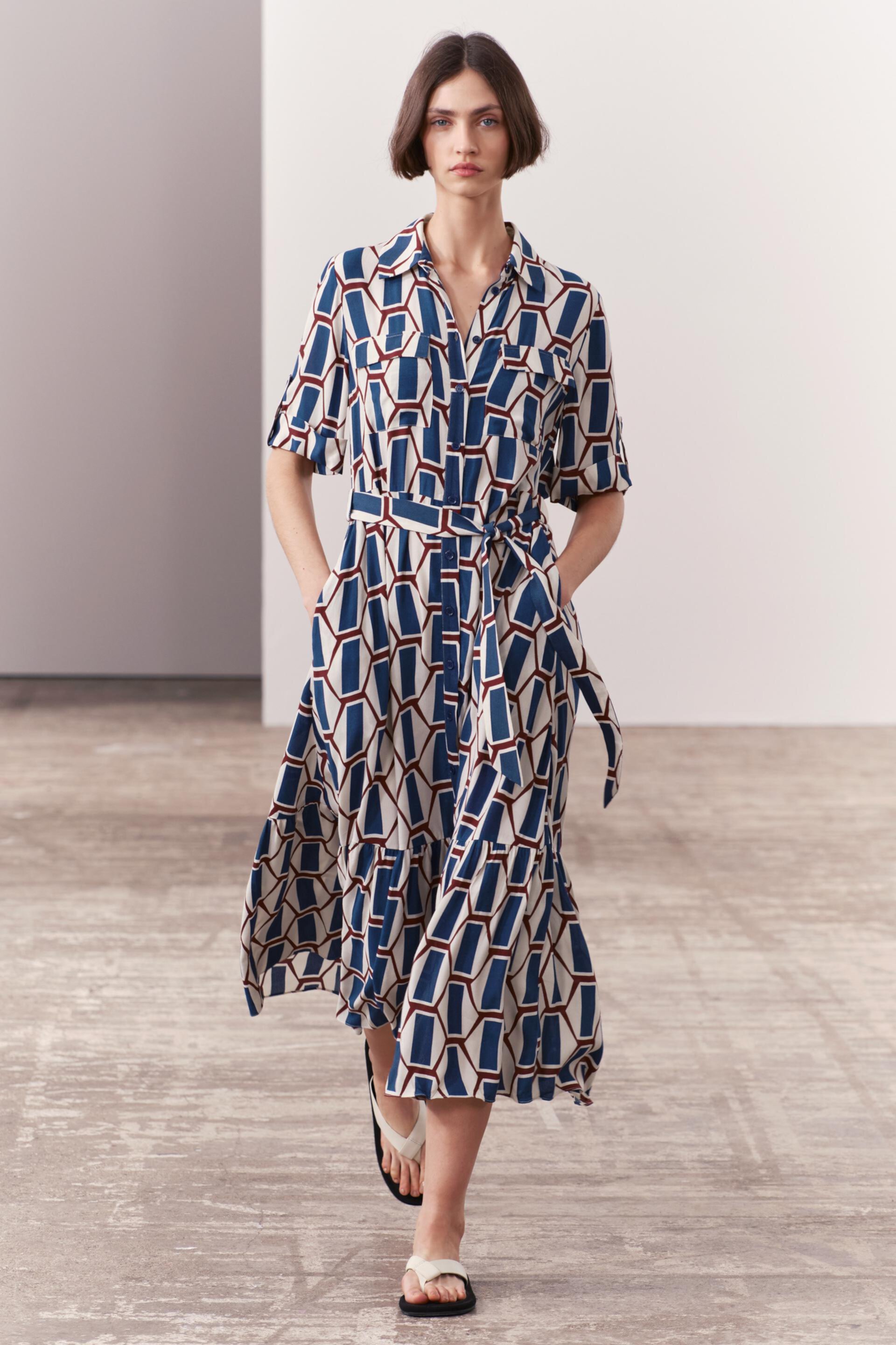 Женское Платье с Геометрическим Узором Zara ZARA