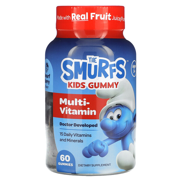 Kids Gummy, мультивитамины, для детей от 3 лет, ягоды смурфика, 60 жевательных конфет The Smurfs