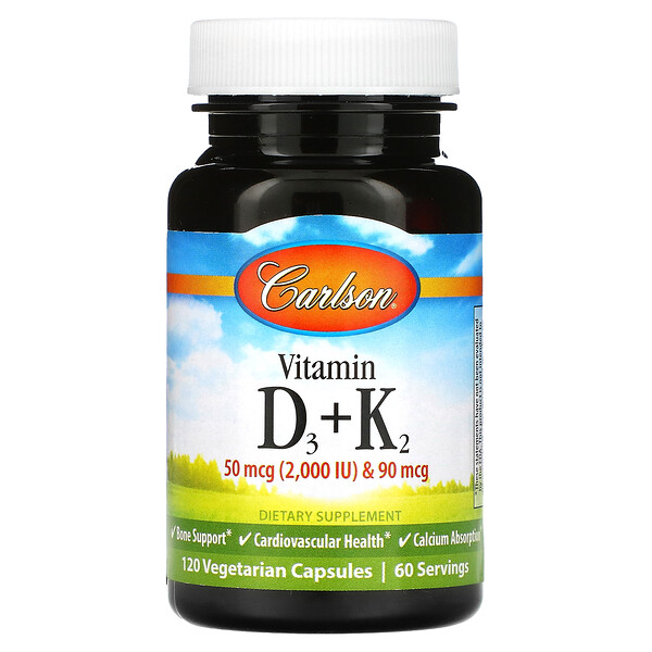 Витамин D3 + K2 - 120 вегетарианских капсул - Carlson Carlson