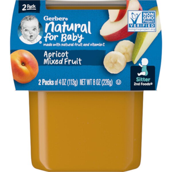 Natural for Baby, 2nd Foods, Apricot Mixed Fruit, 2 Pack, 4 oz (113 g) Each GERBER