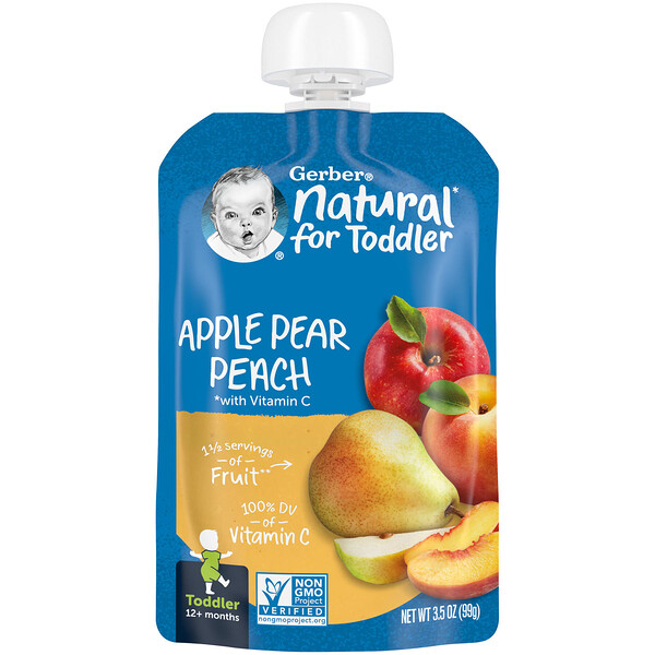 Natural for Toddler, 12+ Months, Apple, Pear, Peach with Vitamin C, 3.5 oz (99 g) GERBER