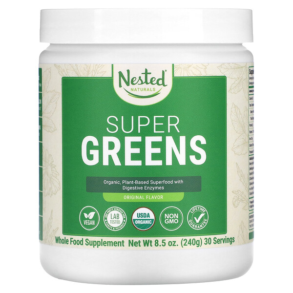 Super Greens, оригинальный, 8,5 унций (240 г) Nested Naturals