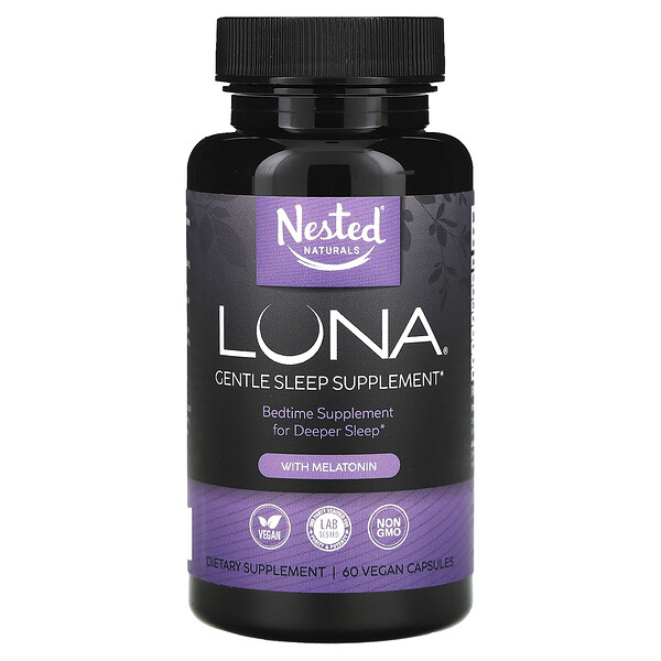 Luna, Добавка для нежного сна с мелатонином, 60 веганских капсул Nested Naturals