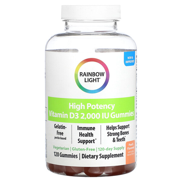 Витамин D3 высокой концентрации, Персик - 2000 МЕ - 120 жевательных мармеладок - Rainbow Light Rainbow Light