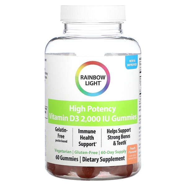High Potency Vitamin D3, Peach, 2,000 IU, 60 Gummies Rainbow Light