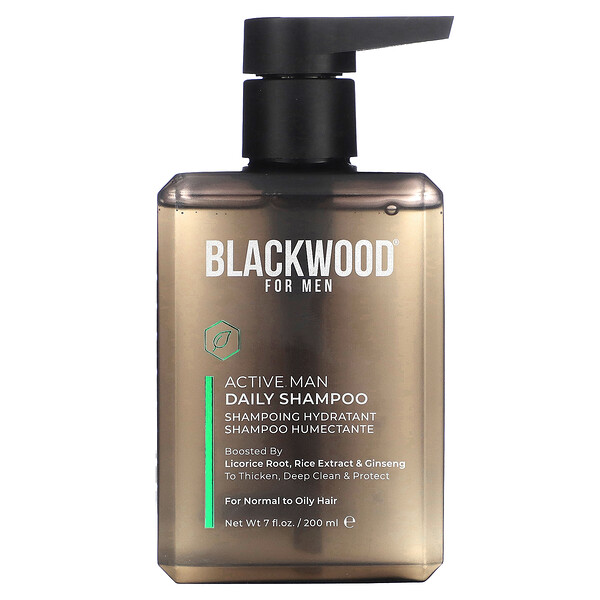 Active Man Daily Shampoo, Licorice Root, Rice Extract, & Ginseng, 7 fl oz (200 ml) Blackwood For Men