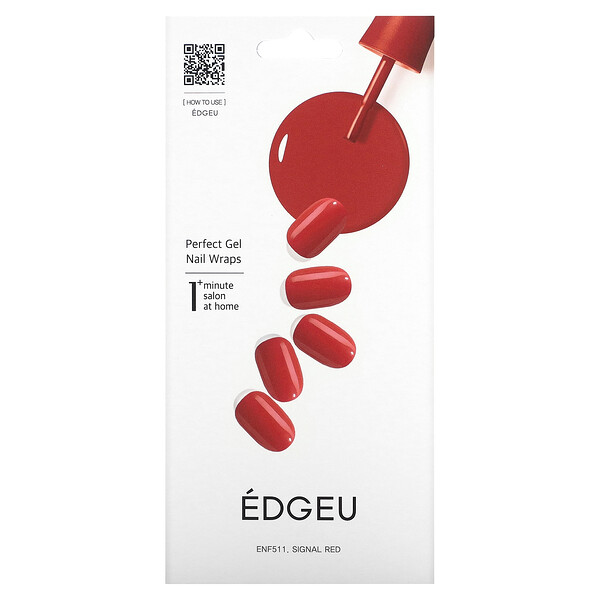Гелевые обертывания для ногтей Perfect, ENF511, сигнально-красный, набор из 16 полосок Edgeu