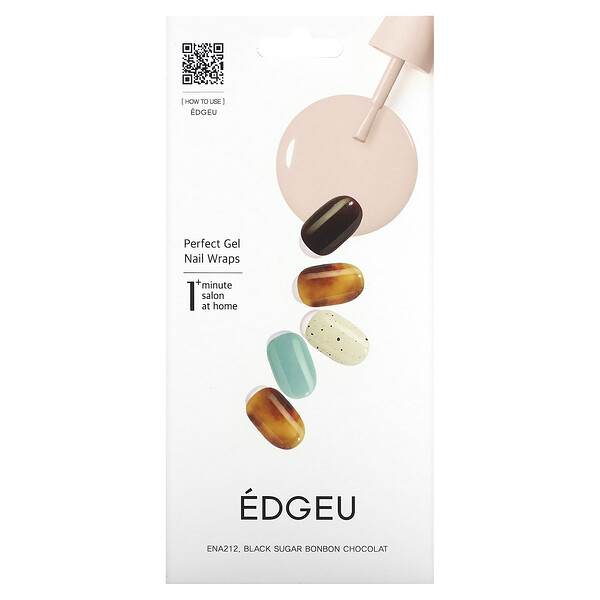 Гелевые обертывания для ногтей Perfect, ENA212, черный сахарный шоколад, набор из 16 полосок Edgeu