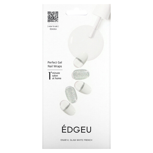 Гелевые обертывания для ногтей Perfect, ENT814, Glam White French, набор из 16 полосок Edgeu