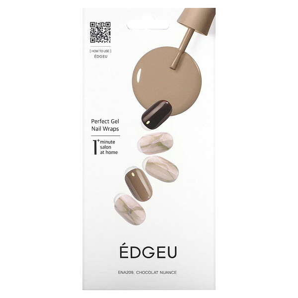 Гелевые обертывания для ногтей Perfect, ENT209, шоколадный оттенок, набор из 16 полосок Edgeu
