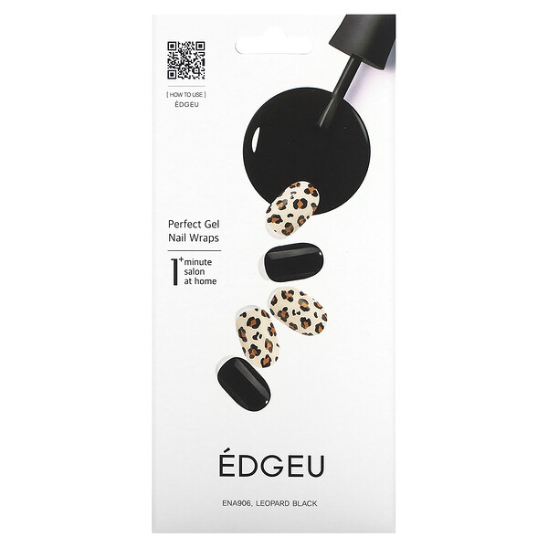Гелевые обертывания для ногтей Perfect, ENA906, леопардовый черный, набор из 16 полосок Edgeu
