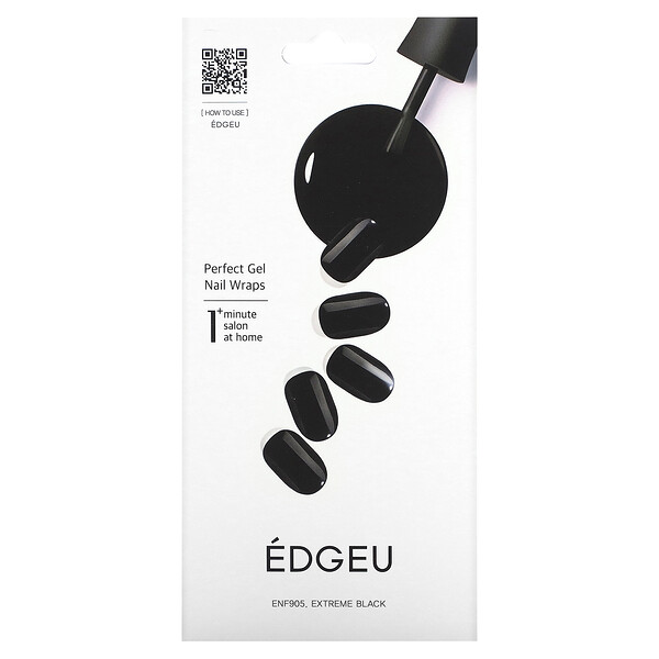 Гелевые обертывания для ногтей Perfect, ENA905, насыщенный черный цвет, набор из 16 полосок Edgeu