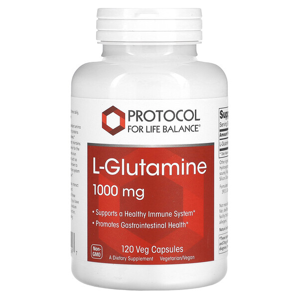 L-Glutamine, 1,000 mg, 120 Veg Capsules (Вегетарианские капсулы) Protocol for Life Balance