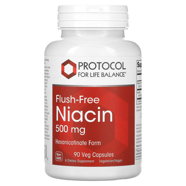 Ниацин, не требующий смывания, 500 мг, 90 растительных капсул Protocol for Life Balance