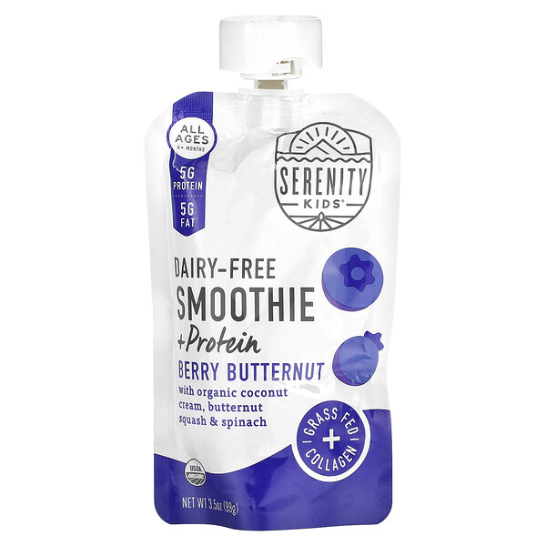 Dairy-Free Smoothie + Protein, All Ages 6+ Months, Berry Butternut, 3.5 oz (99 g) Serenity Kids
