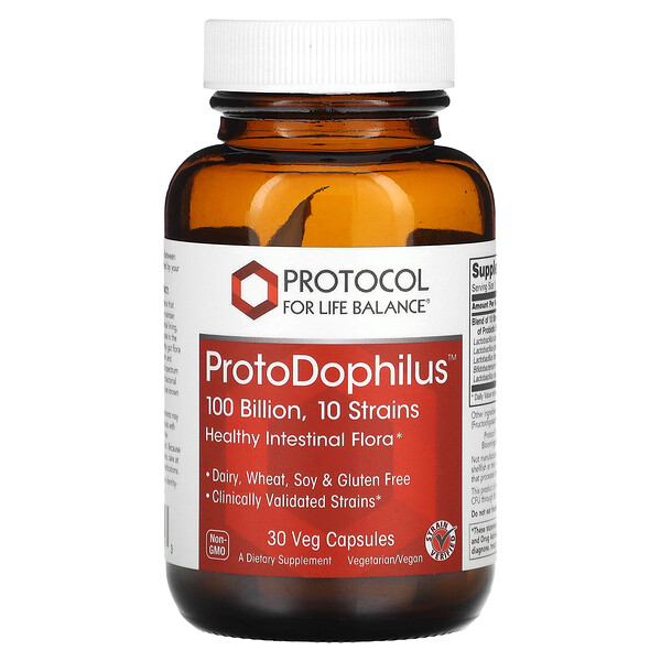 ProtoDophilus, 100 миллиардов, 30 растительных капсул Protocol for Life Balance