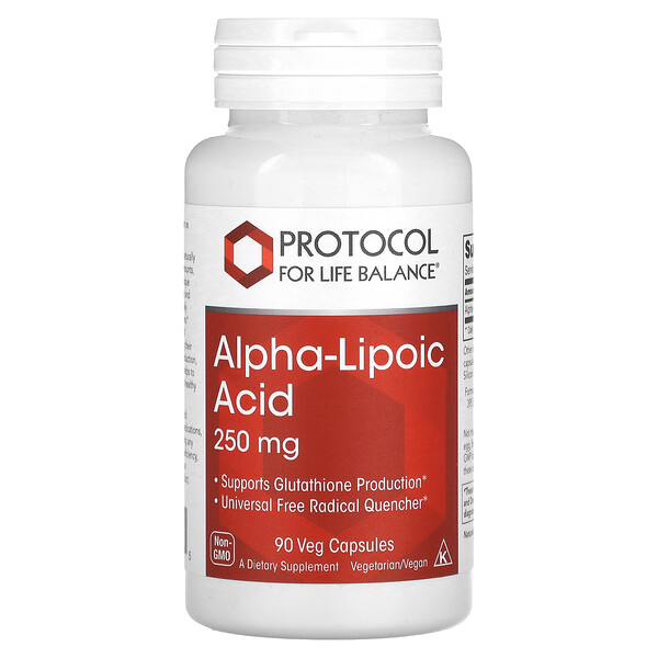 Альфа-липоевая кислота, 250 мг, 90 растительных капсул Protocol for Life Balance