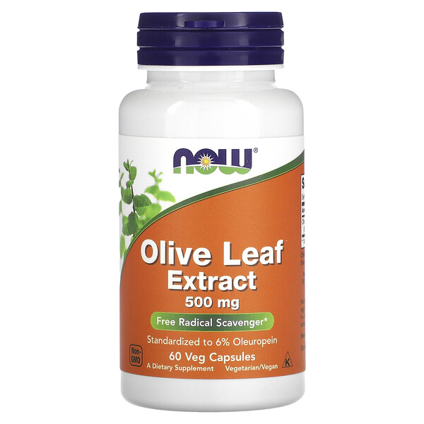 Экстракт листьев оливы, 500 мг, 60 растительных капсул NOW Foods