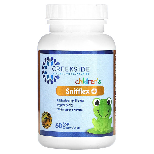 Children's Snifflex Plus With Stinging Nettle, Ages 6-12, Elderberry, 60 Soft Chewables Creekside Natural Therapeutics