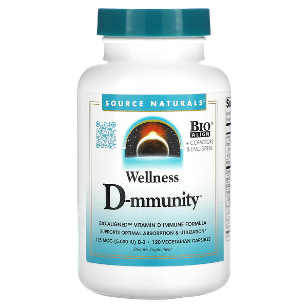 Wellness D-mmunity™, 5000 МЕ, 120 вегетарианских капсул, по 2500 МЕ на капсулу Source Naturals