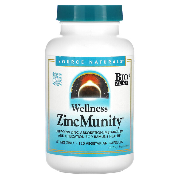 Wellness ZincMunity 50 мг для укрепления иммунной системы, 120 вегетарианских капсул Source Naturals