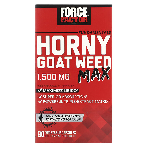 Fundamentals, Horny Goat Weed Max, 500 мг, 90 растительных капсул Force Factor