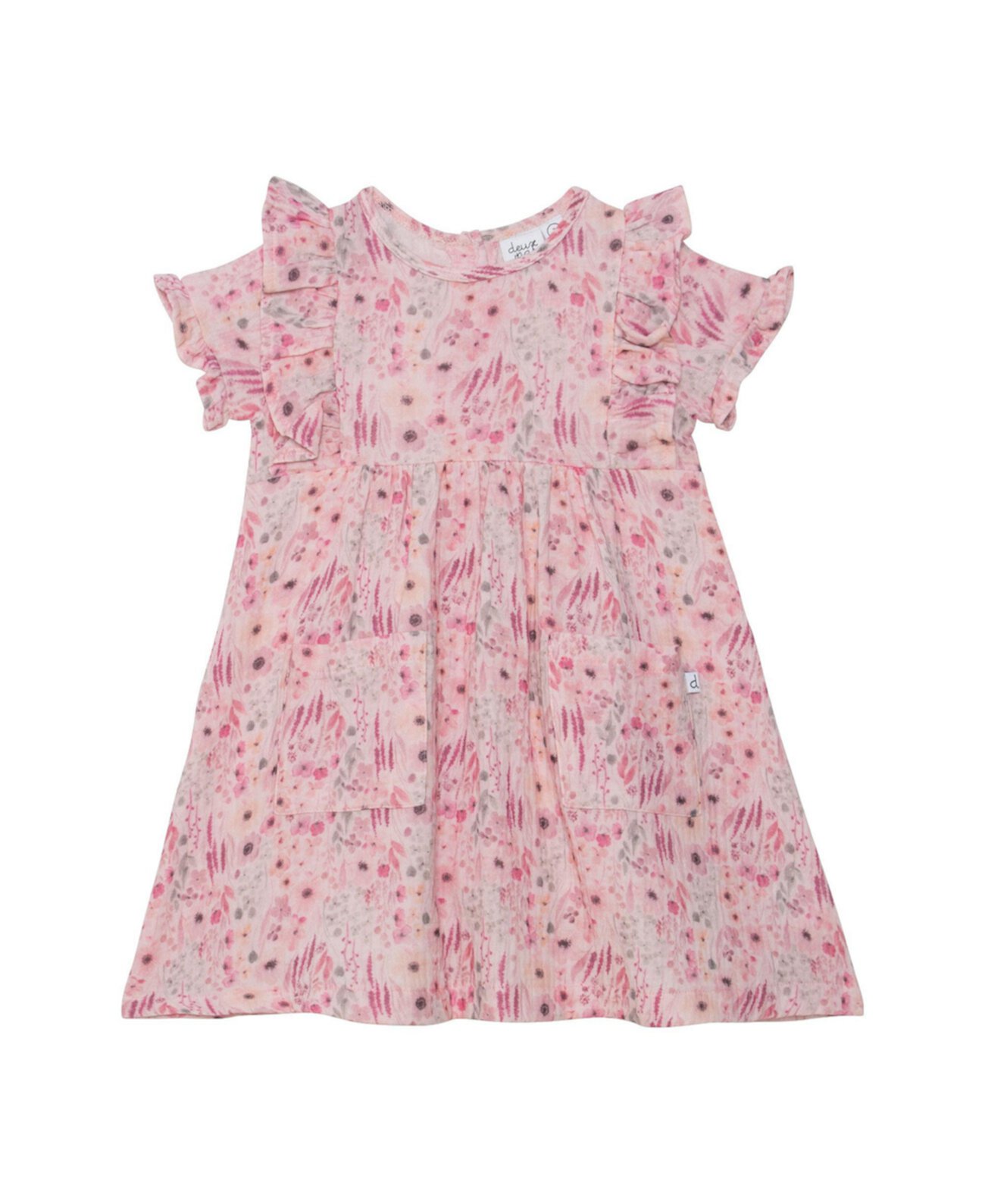 Платье с принтом для девочек и короткими рукавами, с оборками, розовыми акварельными цветами - Малыши|Детские Deux par Deux