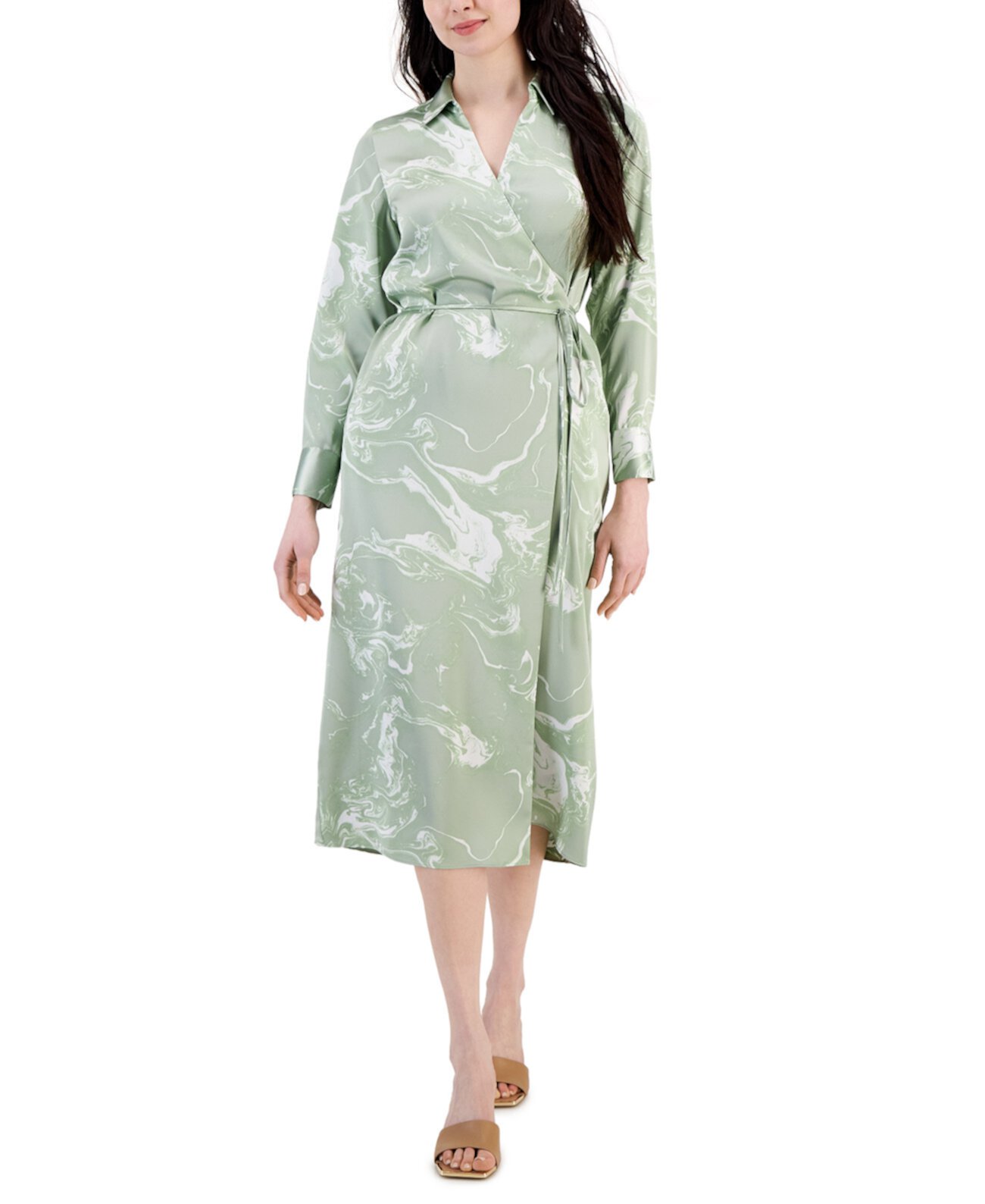 Женское атласное платье с запахом и длинными рукавами с принтом, созданное для Macy's Alfani