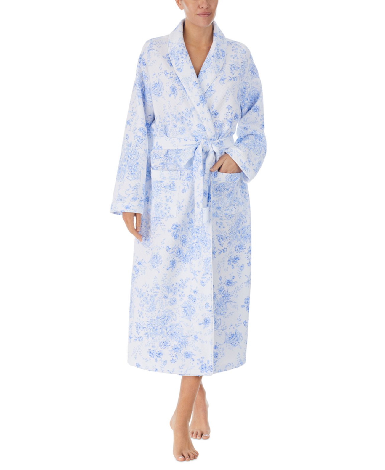 Женский стеганый халат с запахом и длинными рукавами с поясом Eileen West