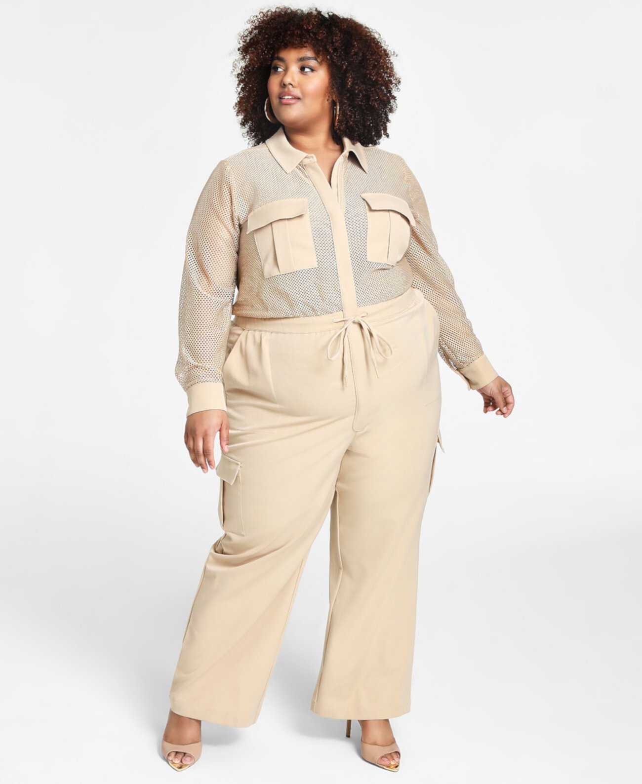 Trendy Plus Size Mesh-Top Jumpsuit Nina Parker