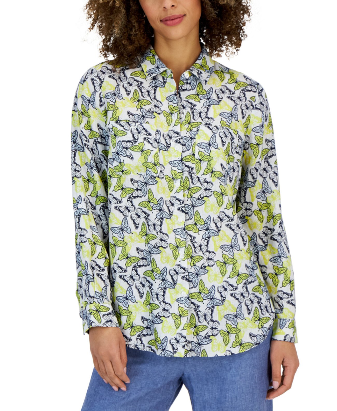 Женская льняная рубашка с рукавами-бабочками, созданная для Macy's Charter Club