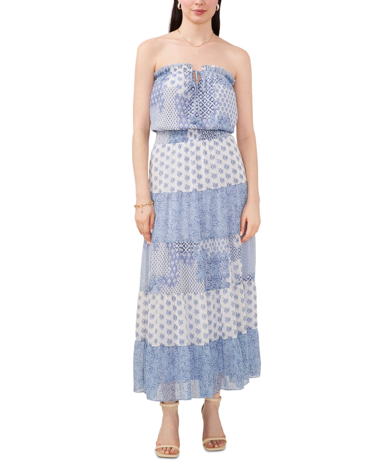 Женское макси-платье без бретелек с принтом в стиле пэчворк MSK