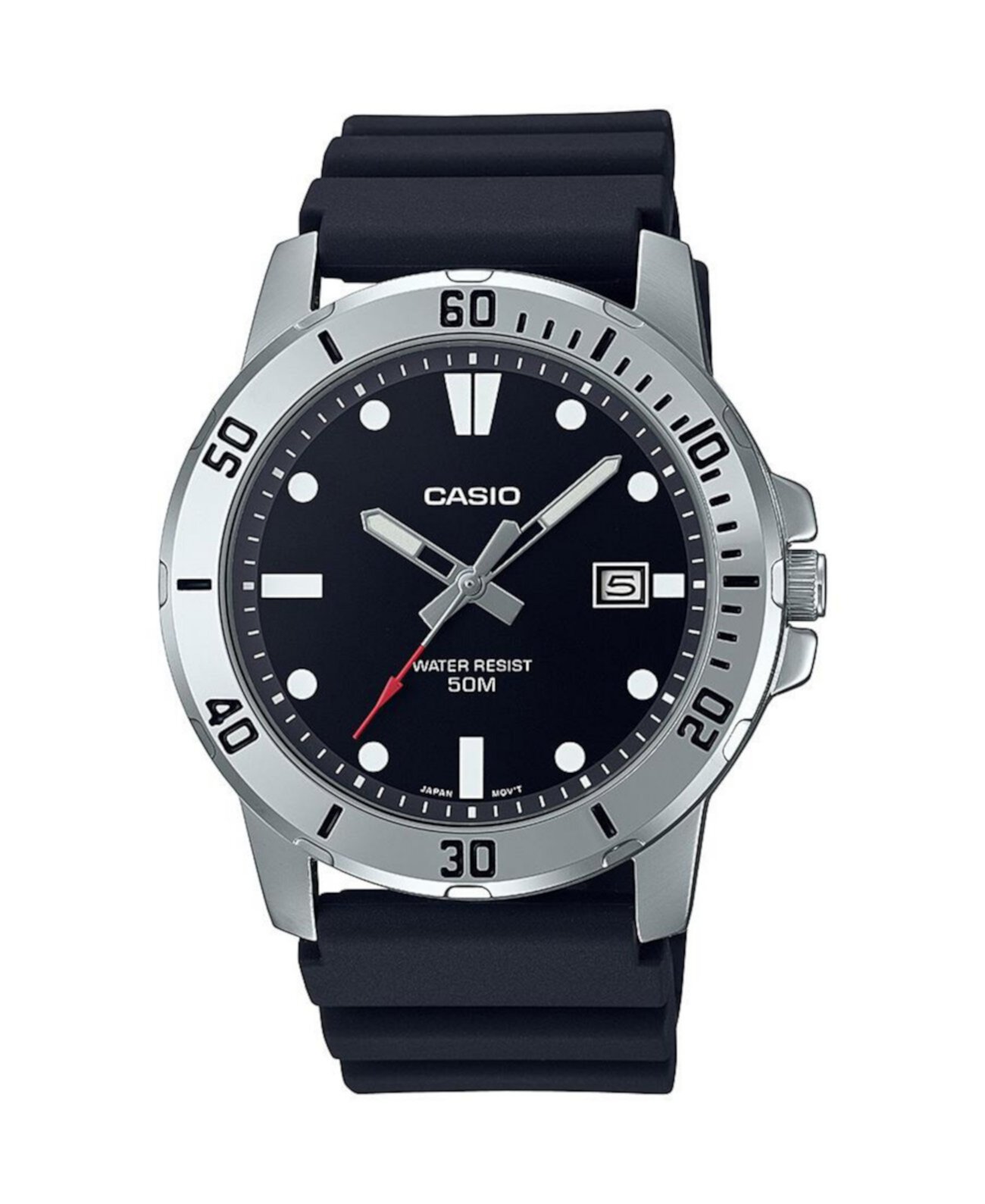 Мужские часы с тремя стрелками, черные, полимер, 45 мм, MTPVD01-1EV Casio