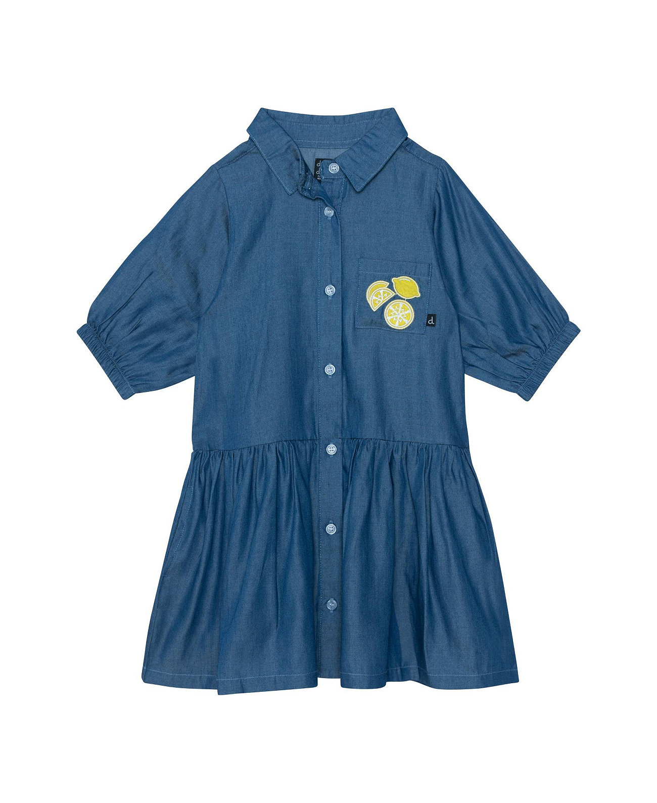 Платье с рукавами 3/4 для девочек и карманом синего цвета из шамбре – детское Deux par Deux