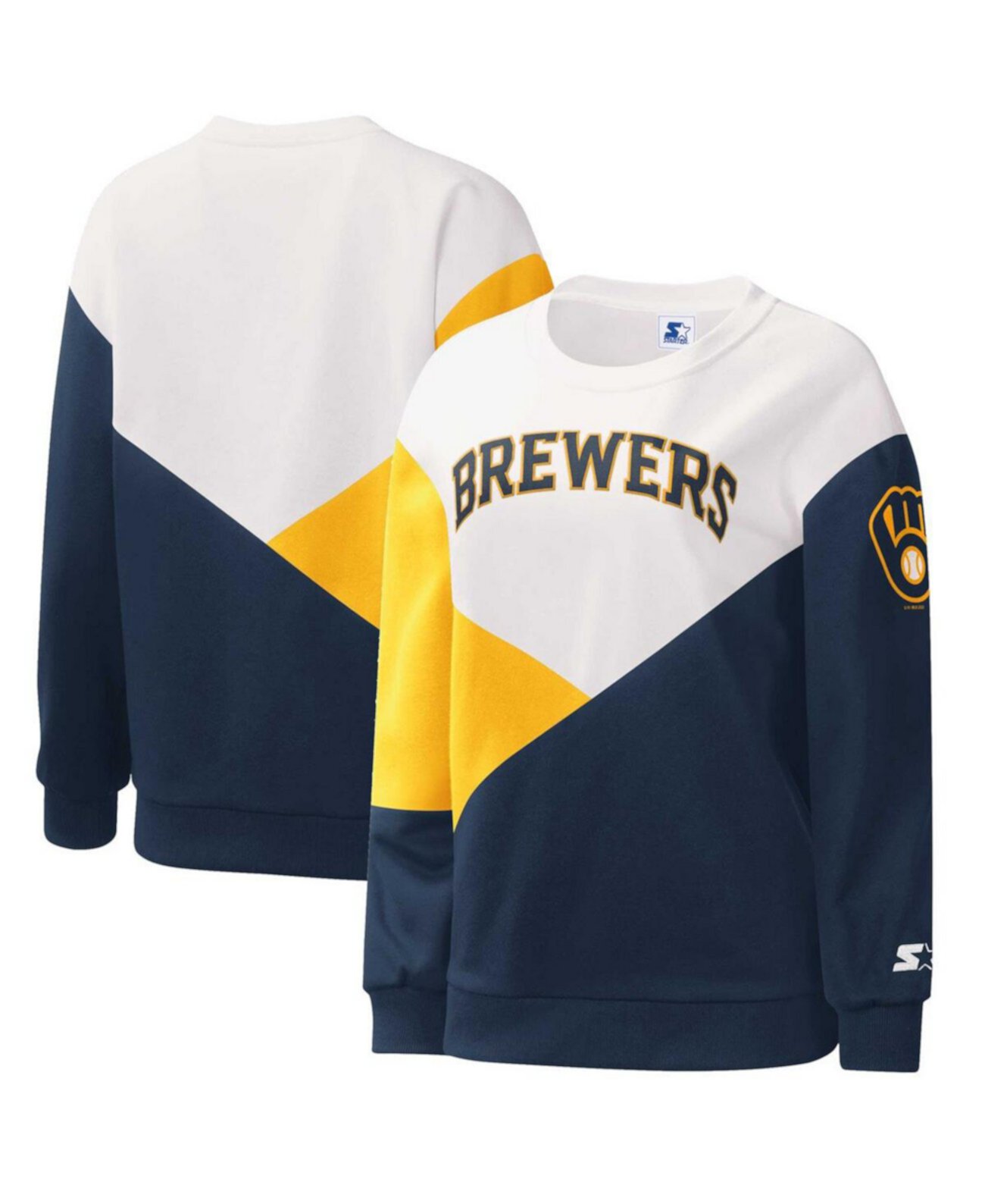 Женская бело-темно-синяя толстовка Milwaukee Brewers Shutout Pullover Starter