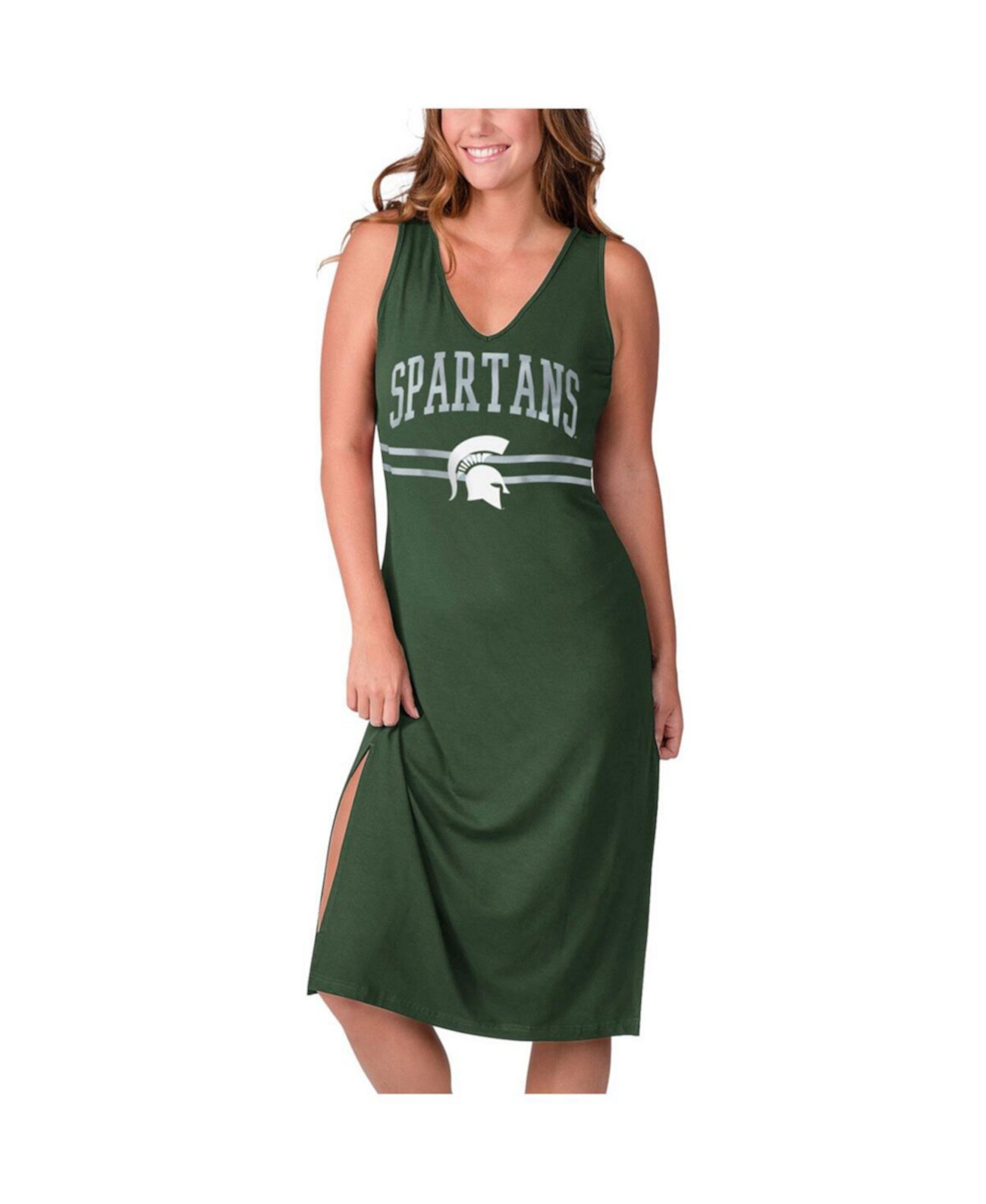 Женское зеленое платье макси с V-образным вырезом для тренировок Michigan State Spartans Training G-III